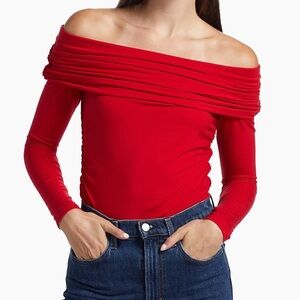 NWT Reformation Florentina Stretch Knit Off-The-Shoulder Top in Lipstick